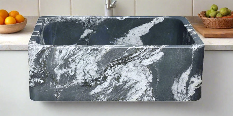 30" Black Glacier Quartz Stone Farmhouse Sink