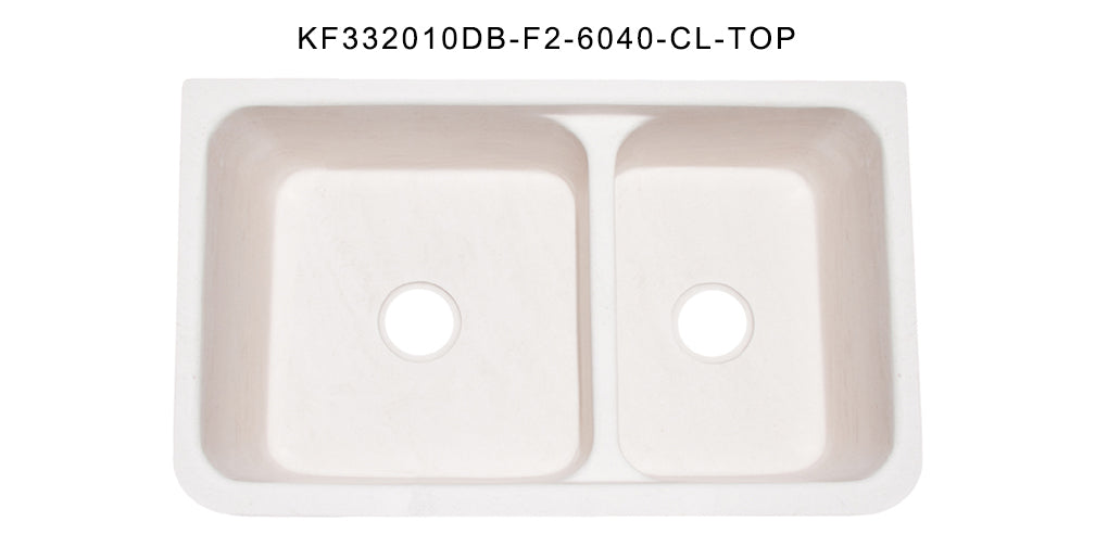 33" Crema Limestone Apron Front 60/40 Split Farmhouse Sink