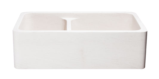 33" Crema Limestone Apron Front 60/40 Split Farmhouse Sink