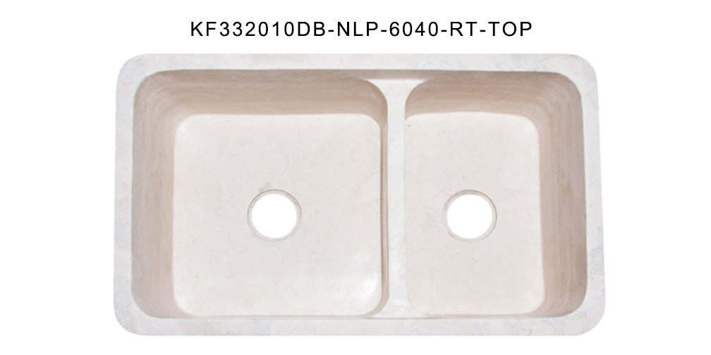 33" Travertine 60/40 Split Apron Farmhouse Kitchen Sink