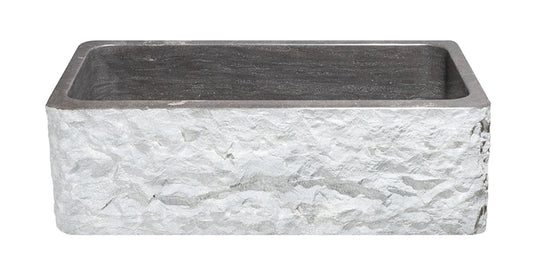 33" Smoke Brown Limestone Chiseled Front Farmhouse Sink