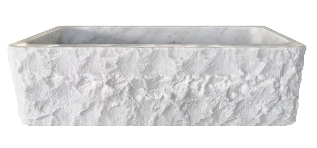 33" White Carrara Marble Chiseled Front Farmhouse Sink