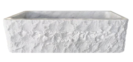 33" White Carrara Marble Chiseled Front Farmhouse Sink