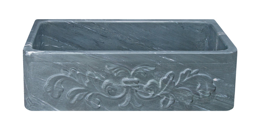 33" Farmhouse Charcoal Soapstone Single Bowl Kitchen Sink with Floral Carving Front