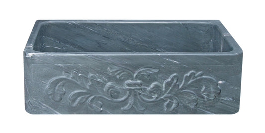 33" Farmhouse Charcoal Soapstone Single Bowl Kitchen Sink with Floral Carving Front