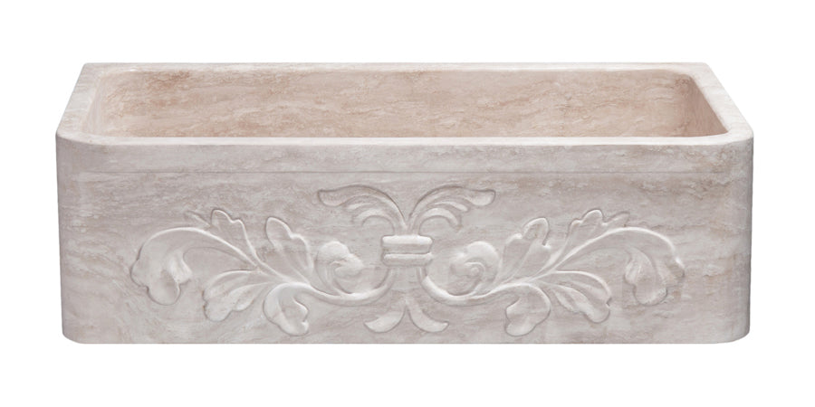 33" Travertine Floral Apron Front Farmhouse Sink
