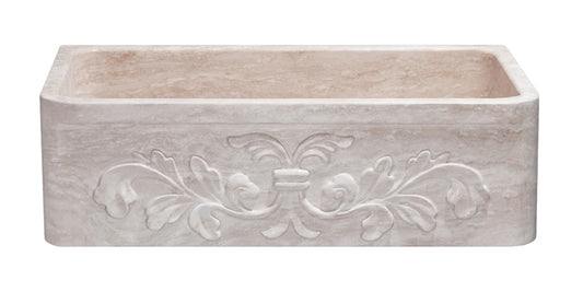 33" Travertine Floral Apron Front Farmhouse Sink