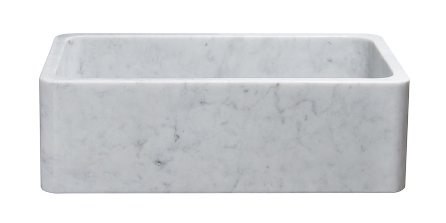 33" White Carrara White Marble Farmhouse Sink
