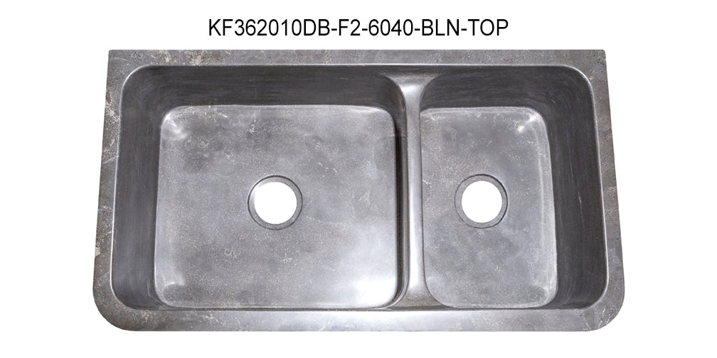 36" Smoke Brown Limestone Floral Carved Double Bowl Farmhouse Sink