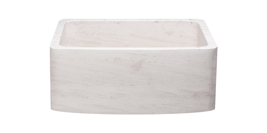 24" Crema Lyon Limestone Curved Front Farmhouse Sink