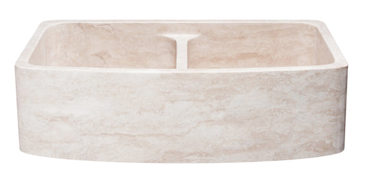 36" Travertine Curved Apron Double Bowl Farmhouse Sink