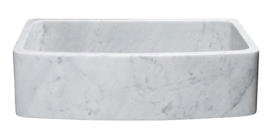 36" Single Bowl Curved Front Carrara Marble Farmhouse Sink