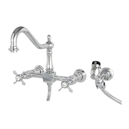 Wall Mount 8" Centerset Kitchen Faucet with Brass Sprayer