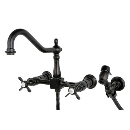 Wall Mount 8" Centerset Kitchen Faucet with Brass Sprayer