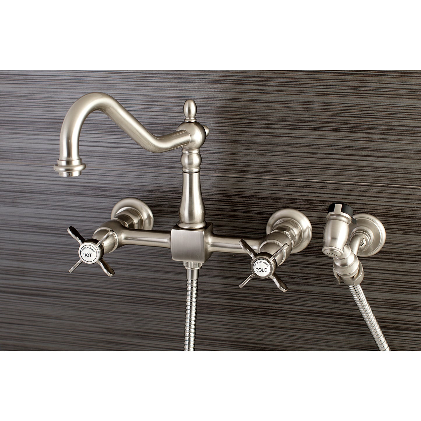 Wall Mount 8" Centerset Kitchen Faucet with Brass Sprayer