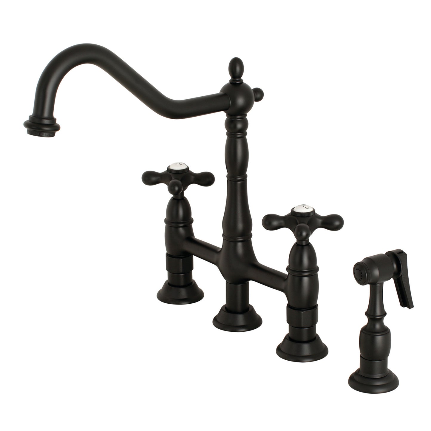 Cross Handles Bridge Kitchen Faucet with Side Spray