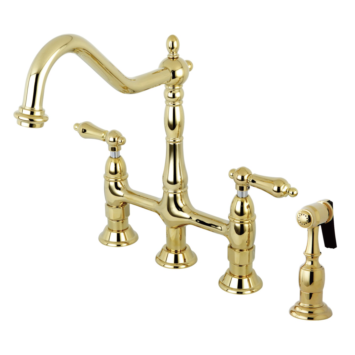 Lever Handles Bridge Kitchen Faucet with Side Spray