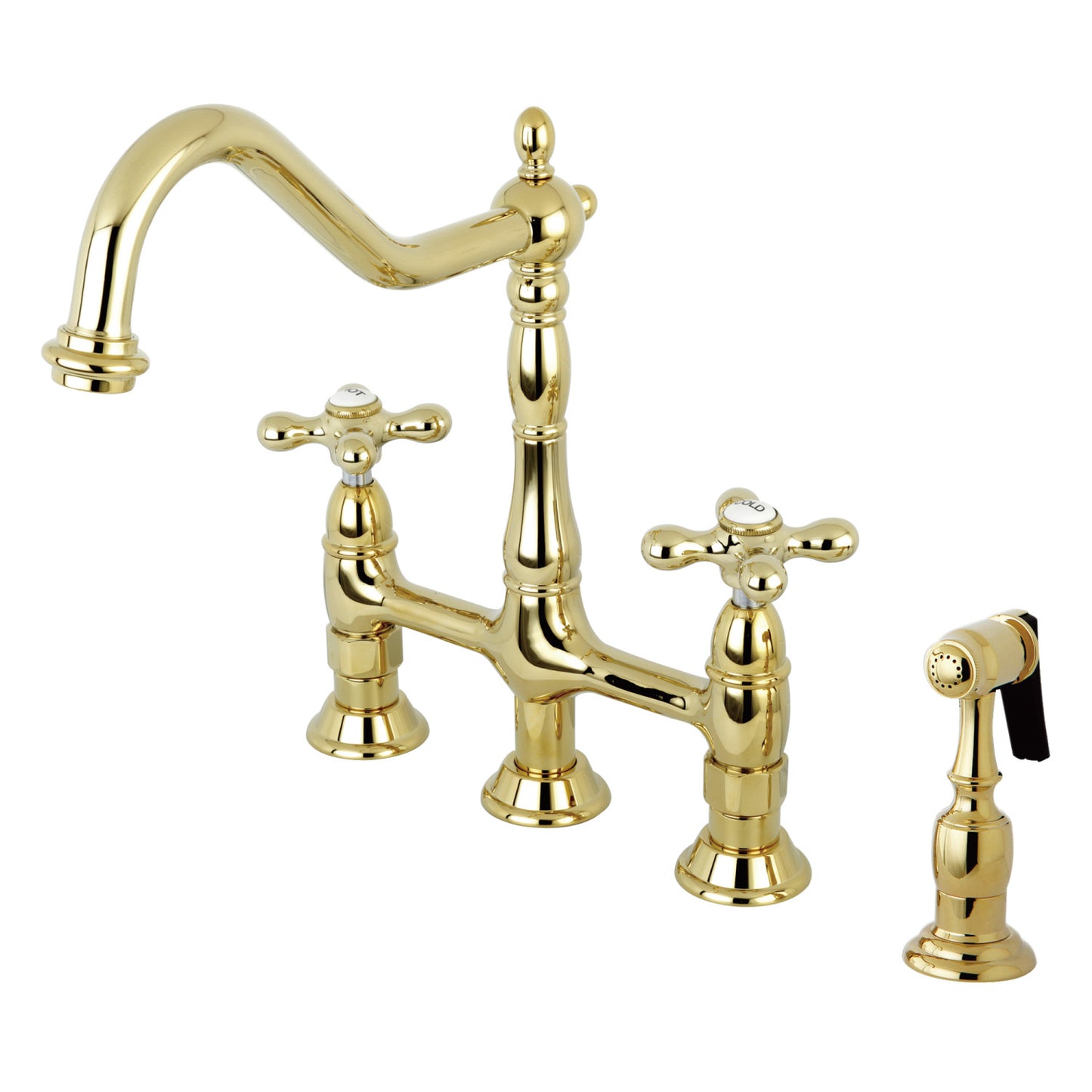 Cross Handles Bridge Kitchen Faucet with Side Spray