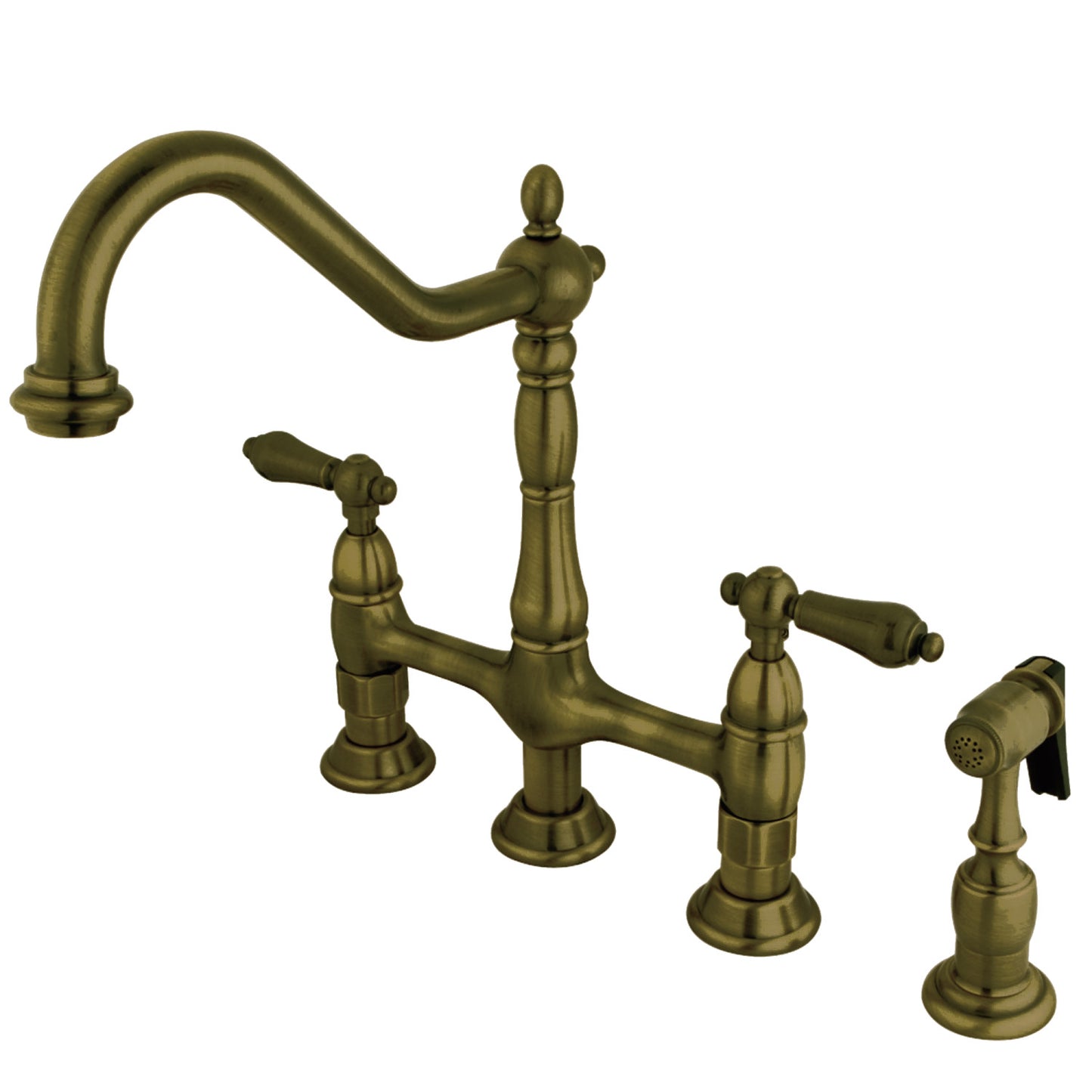 Lever Handles Bridge Kitchen Faucet with Side Spray