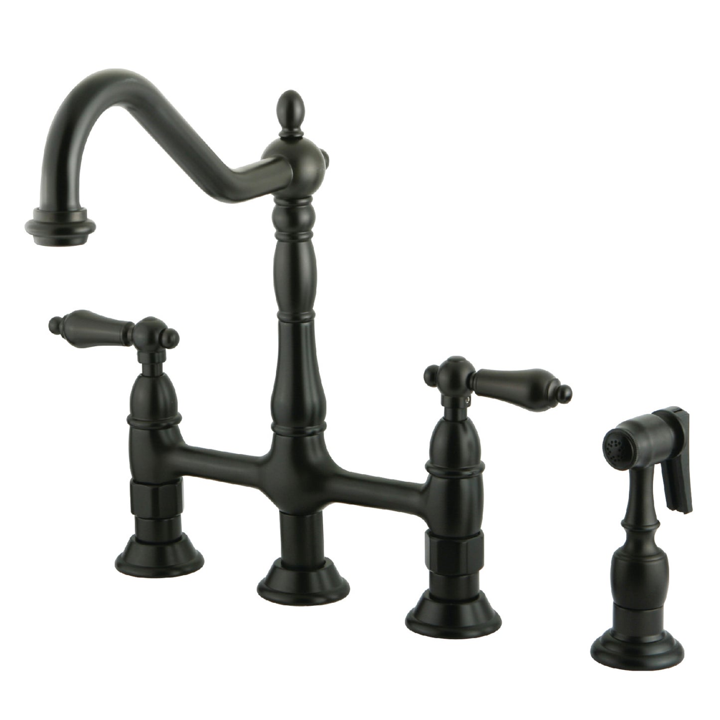 Lever Handles Bridge Kitchen Faucet with Side Spray