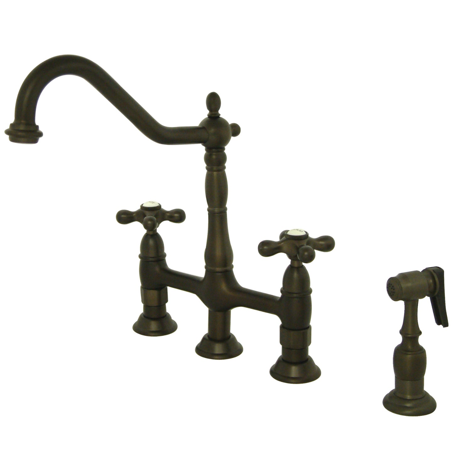 Cross Handles Bridge Kitchen Faucet with Side Spray