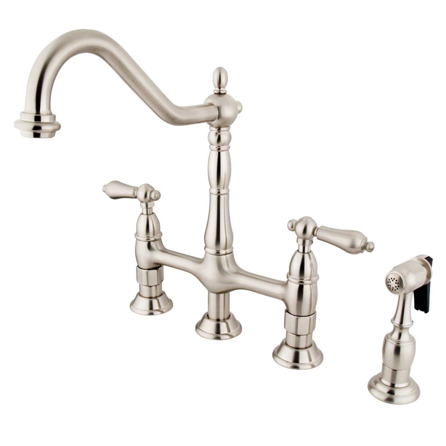 Lever Handles Bridge Kitchen Faucet with Side Spray