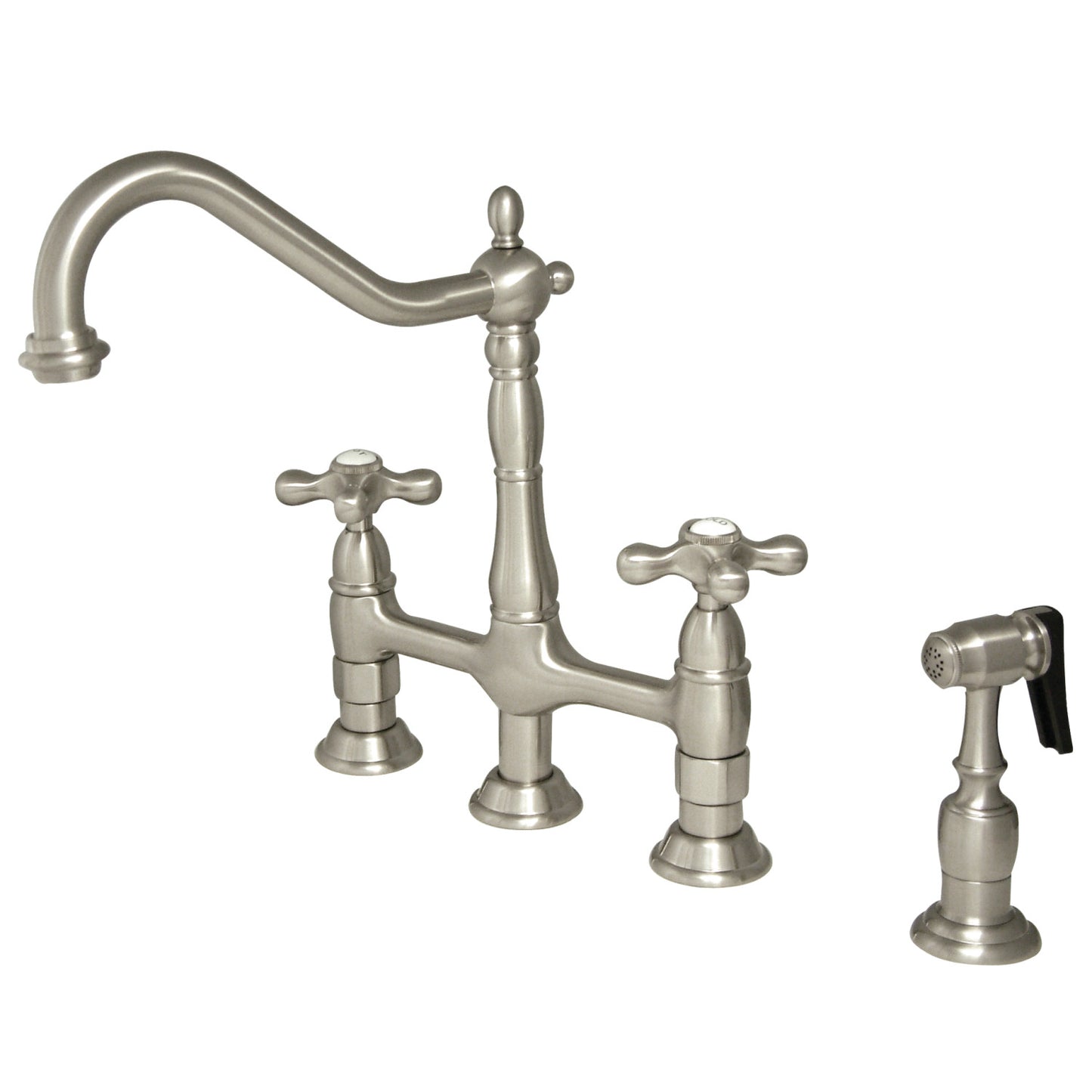 Cross Handles Bridge Kitchen Faucet with Side Spray