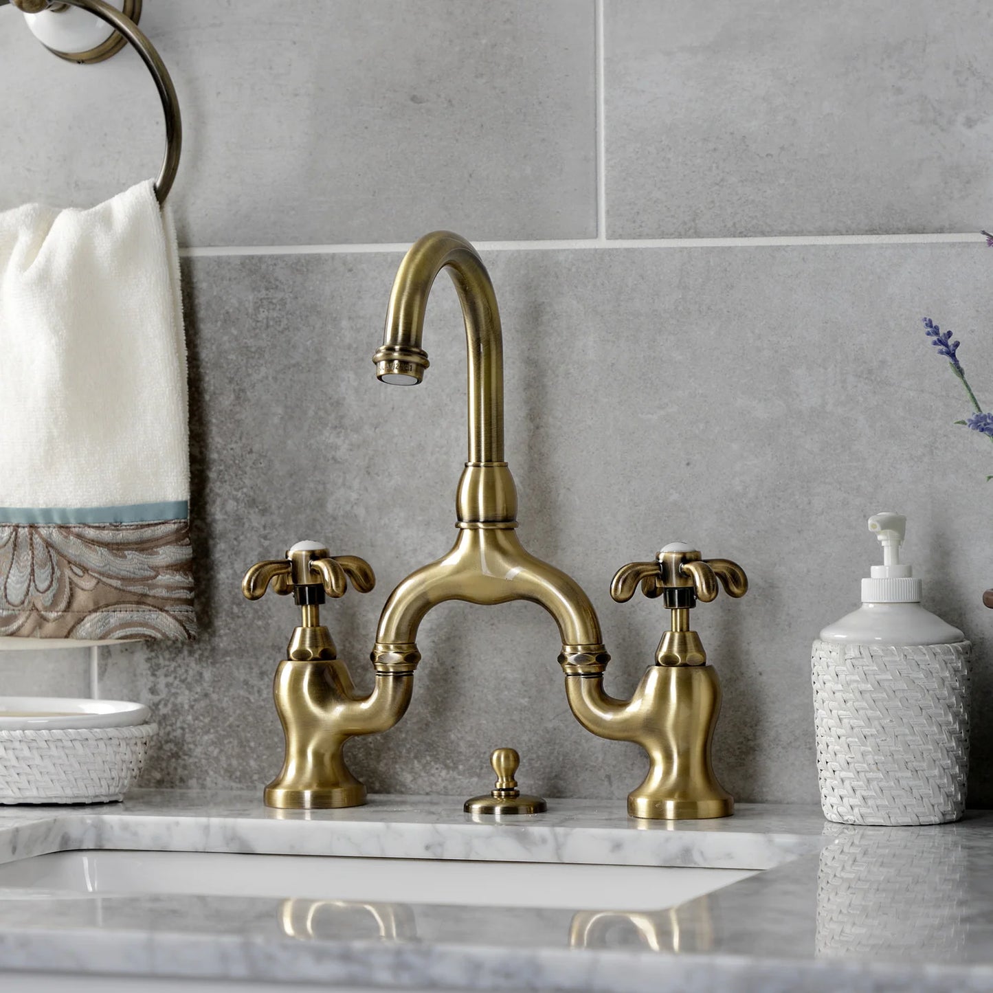 French Country Bridge Bathroom Faucet with Spoke Handles