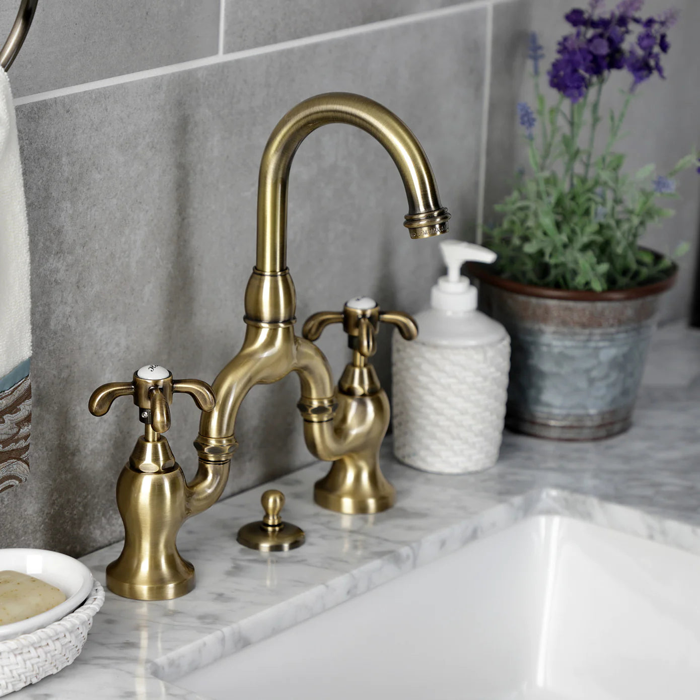 French Country Bridge Bathroom Faucet with Spoke Handles