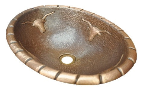 Oval Copper Sink with Longhorn Design