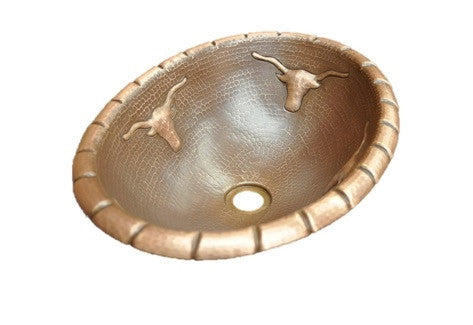 Oval Copper Sink with Longhorn Design