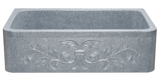 33" Mercury Granite Stone Farmhouse Sink with Floral Carved Front
