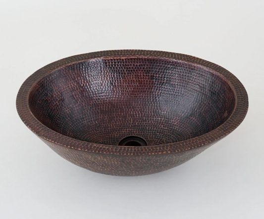 Oval Double Bowl Vessel Hammered Copper Sink