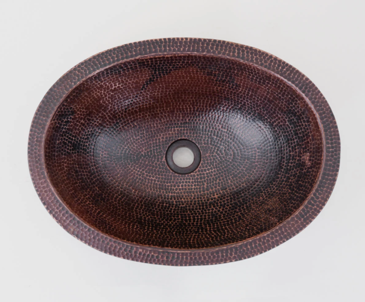 Oval Double Bowl Vessel Hammered Copper Sink