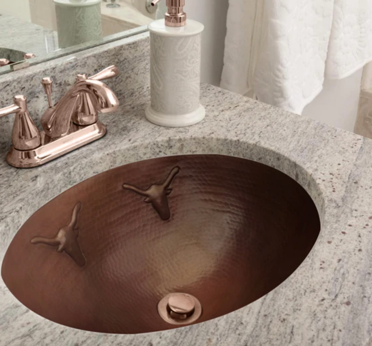 Oval Copper Sink with Longhorns Design