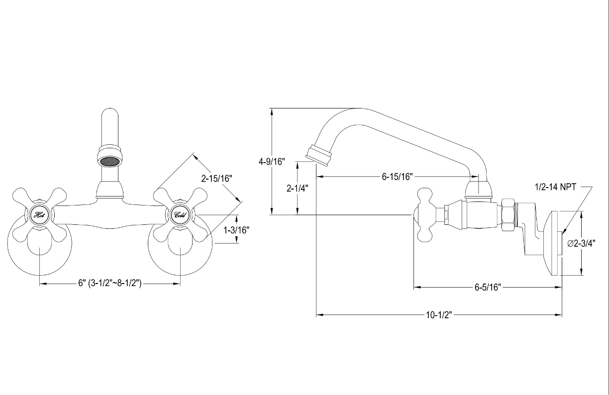 Double Handle Wall Mount Kitchen Faucet