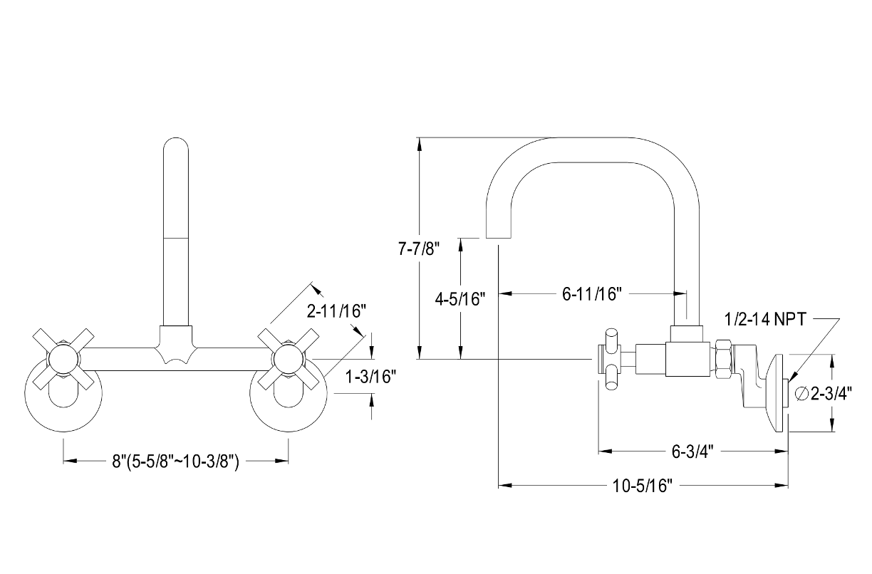 Concord Two-Handle 2-Hole Wall Mounted Faucet