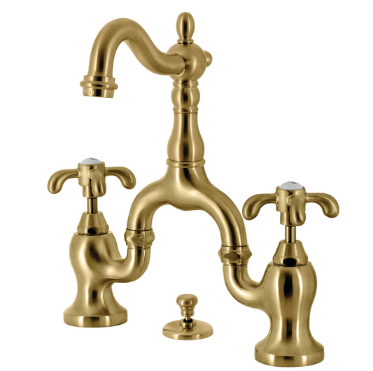 European Bridge Bathroom Faucet with Popup with Spoke Handles