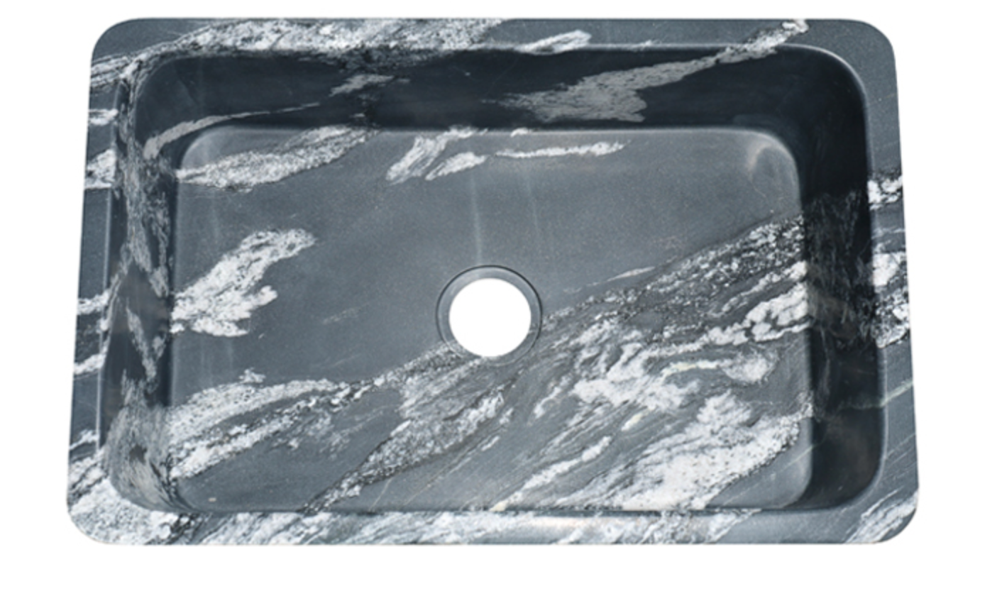 30" Black Glacier Quartz Stone Farmhouse Sink
