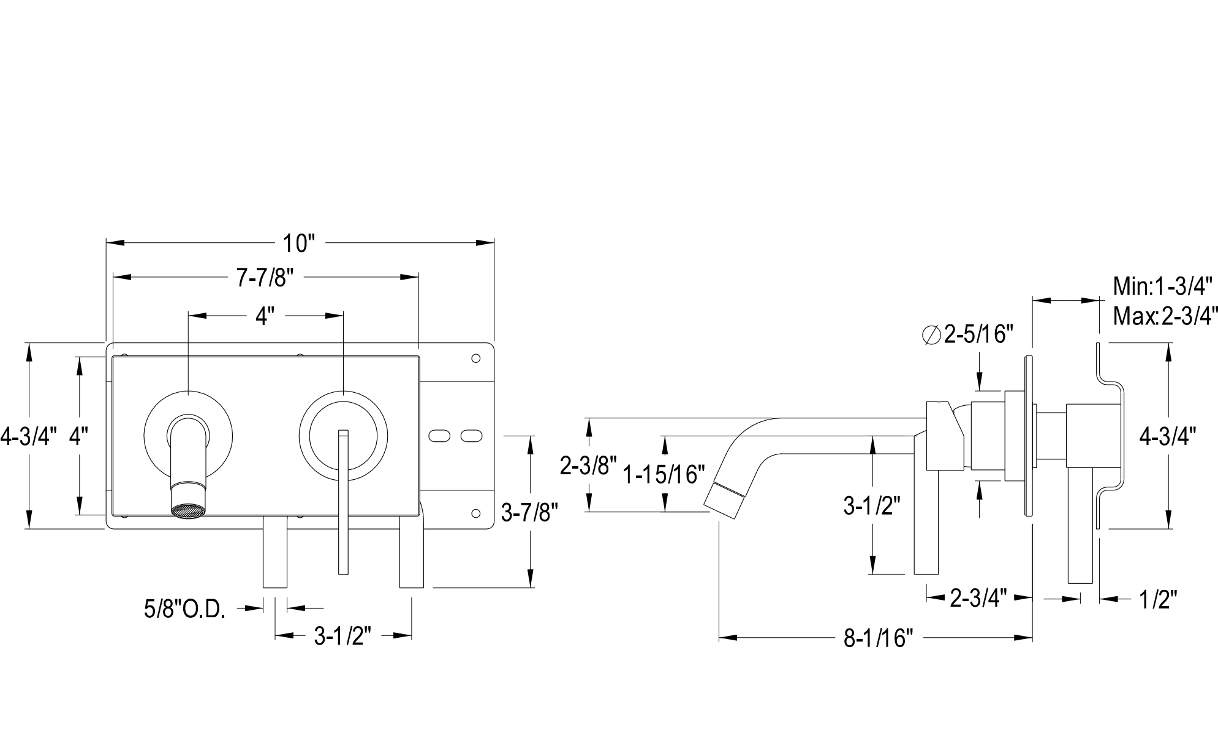 Continental Single Handle 2-Hole Wall Mount Faucet