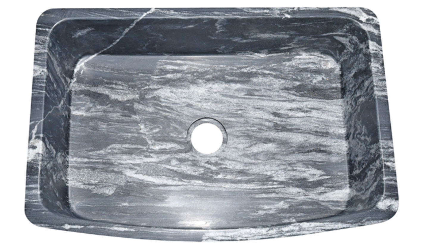 33" Black Glacier Quartz Stone Farmhouse Sink With Curved Front