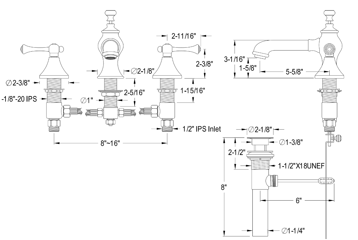 English Country Widespread Lavatory Faucet with Lever Handles