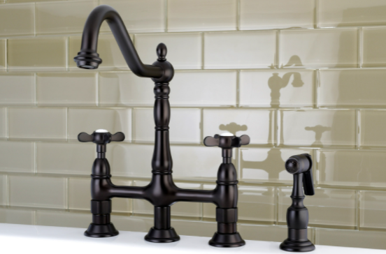 Essex Cross Handles Bridge Kitchen Faucet with Sprayer