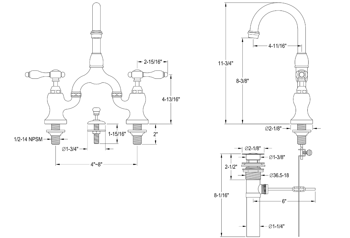 French Country Bridge Bathroom Faucet