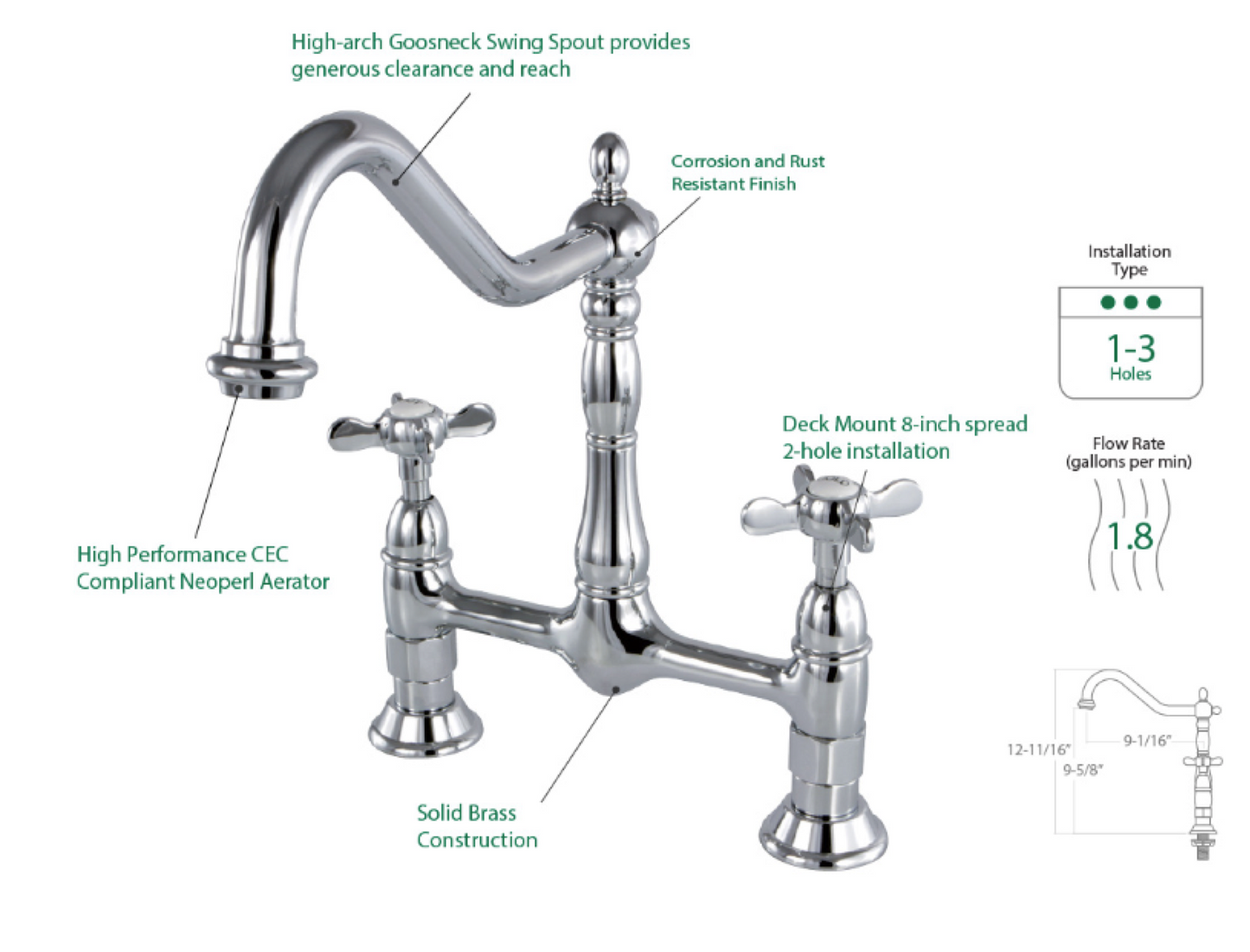 Essex Cross Handles Bridge Kitchen Faucet