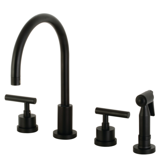 Two-Handle 4-Hole Deck Mount Widespread Kitchen Faucet with Sprayer