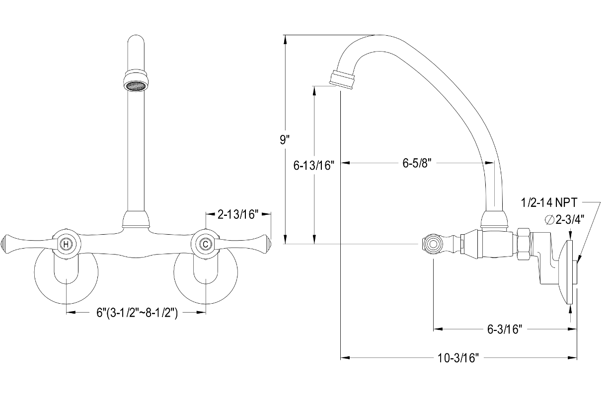 Lever Handle Wall Mount Kitchen Faucet with Adjustable Centers