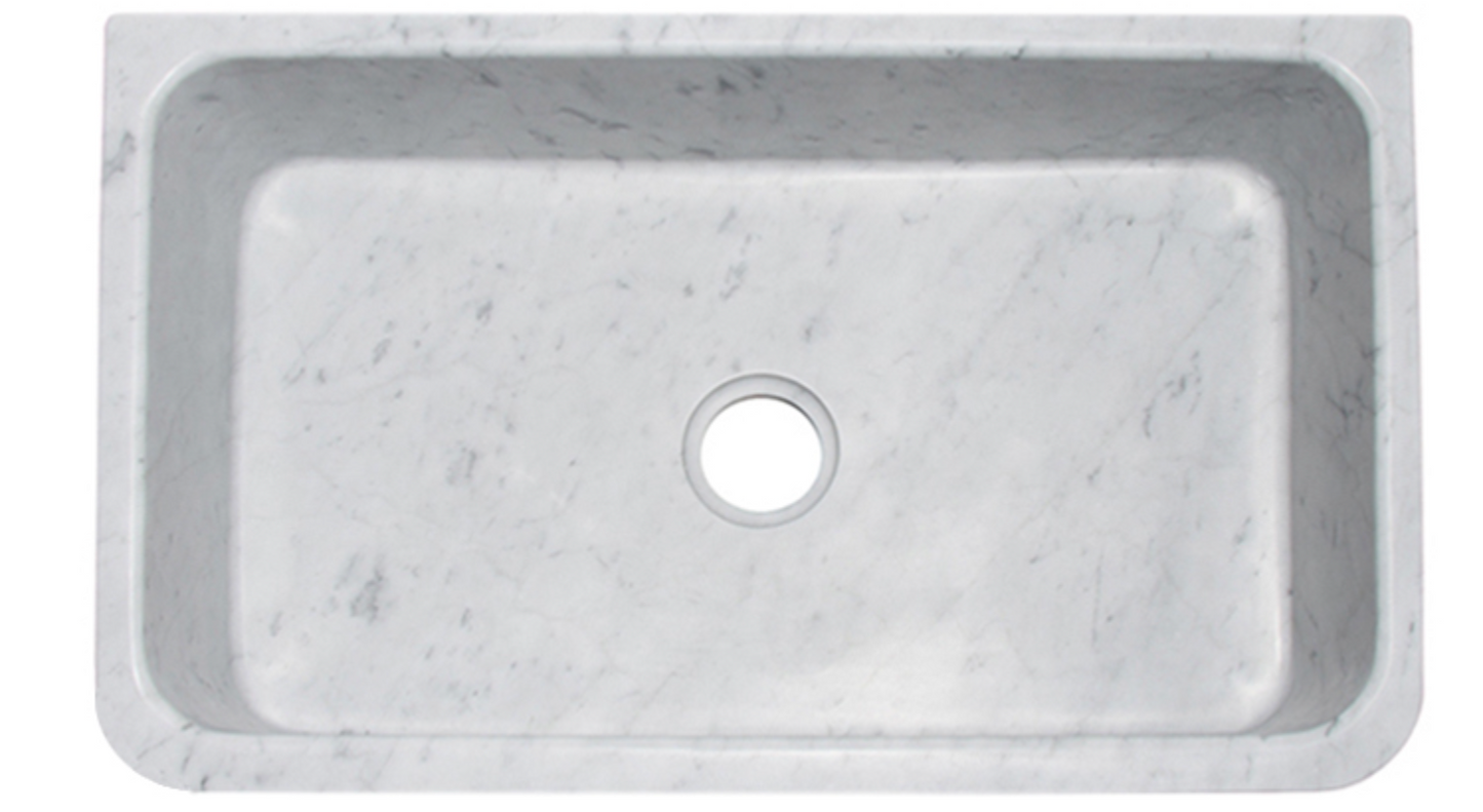 33" White Carrara Marble Floral Front Farmhouse Sink