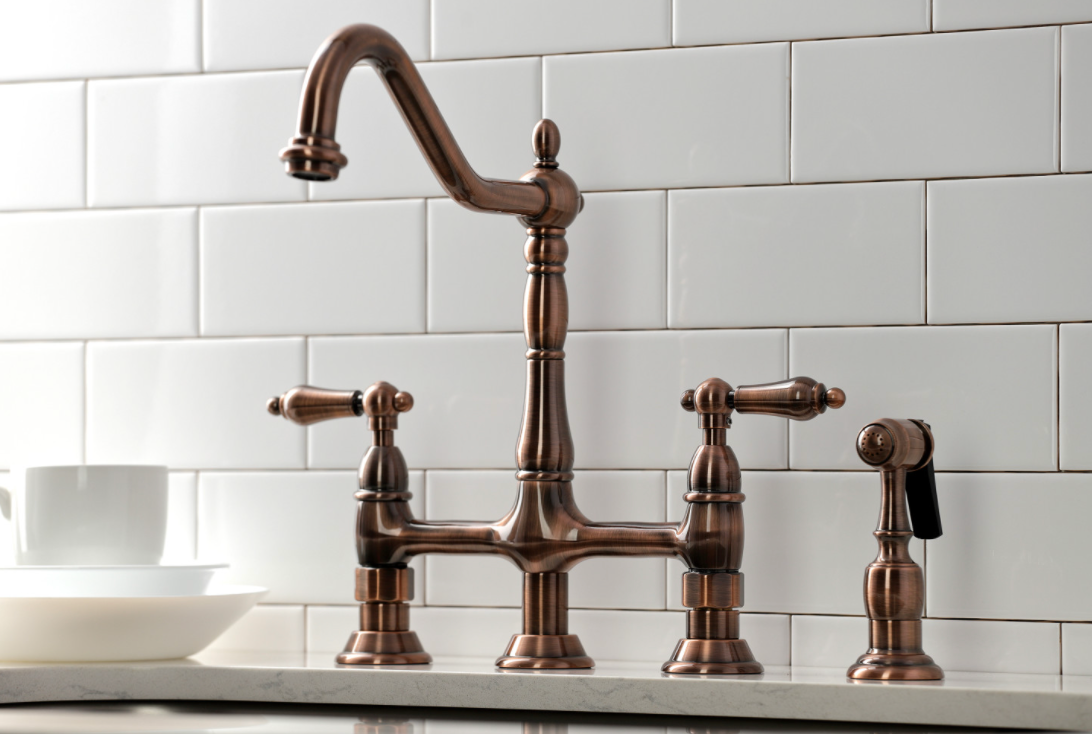 Lever Handles Bridge Kitchen Faucet with Side Spray