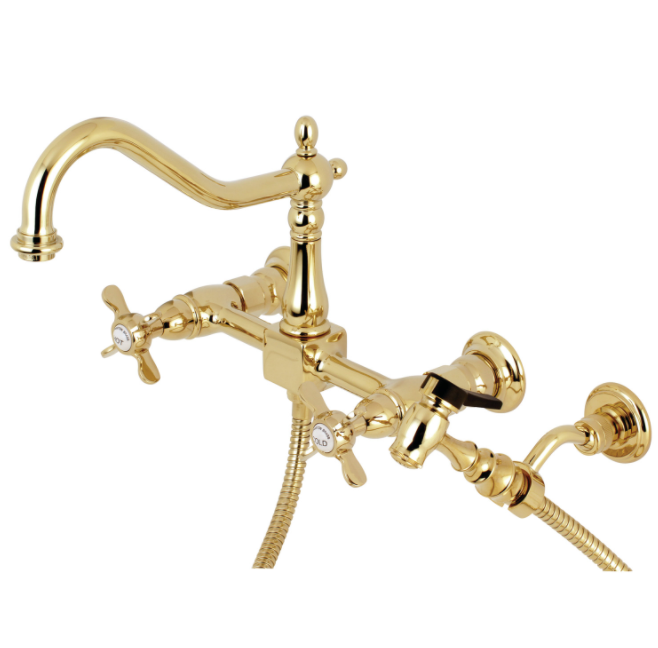 Wall Mount 8" Centerset Kitchen Faucet with Brass Sprayer